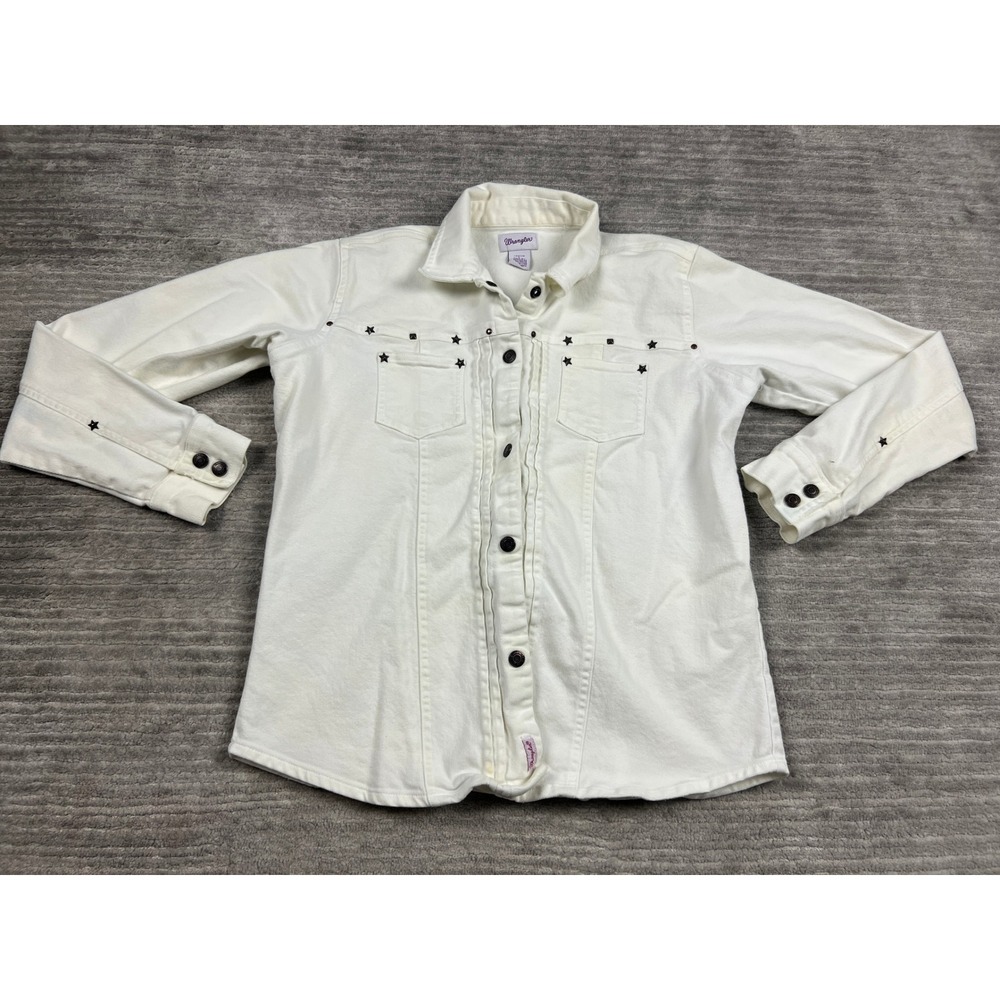Wrangler Denim Shirt Womens L White LW3211W Star Studded Western Button Up Top